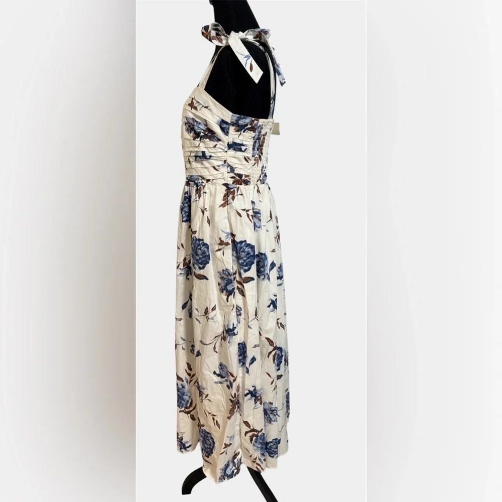 Abercrombie and Fitch Natural White Blue Floral Emerson Tie Strap Maxi Dress M
